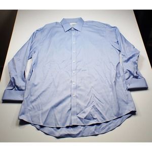 Mens Charles Tyrwhitt No Iron 19 37 Button 100% Cotton Blue Shiny Soft